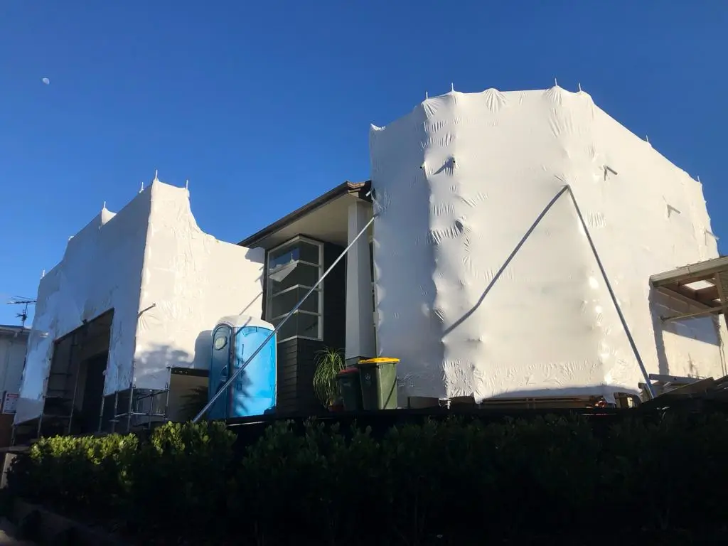 Buildings wrapped at construction site