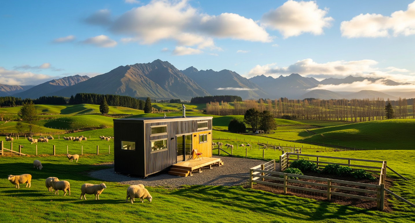 tiny home on a rural plot of land in New Zealand