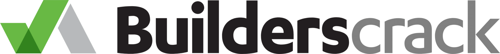 Builderscrack company logo featuring a green and gray checkmark symbol next to the brand name in bold black text.